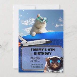 White cat on vacation invitation