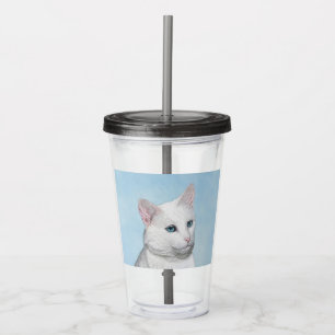 White Cat Painting - Cute Original Cat Art Acrylic Tumbler