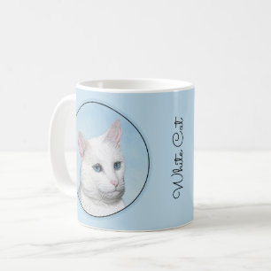 White Cat Painting - Cute Original Cat Art Coffee Mug