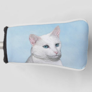 White Cat Painting - Cute Original Cat Art Golf Head Cover