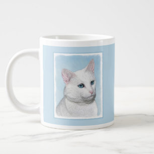 White Cat Painting - Cute Original Cat Art Large Coffee Mug