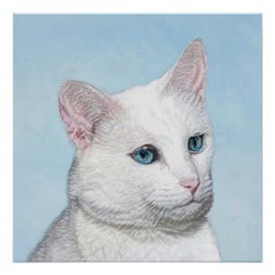 White Cat Painting - Cute Original Cat Art Poster