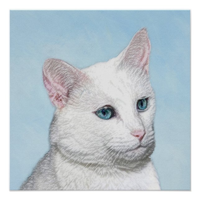 White Cat Painting - Cute Original Cat Art Poster (Front)