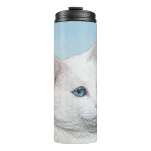 White Cat Painting - Cute Original Cat Art Thermal Tumbler
