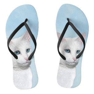 White Cat Painting - Cute Original Cat Art Thongs