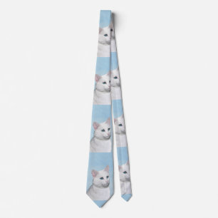 White Cat Painting - Cute Original Cat Art Tie
