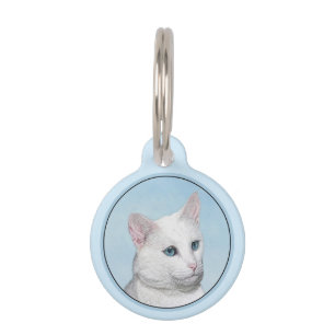 White Cat Painting - Original Cat Art Cute Pet Tag