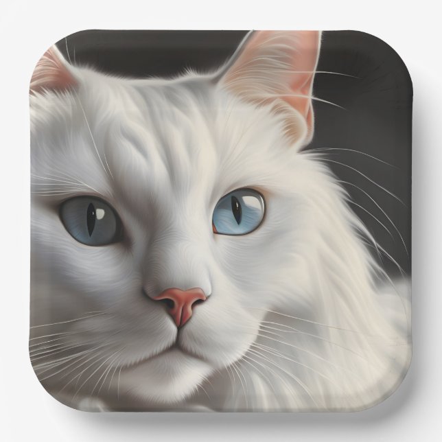 White Cat Paper Plate (Front)