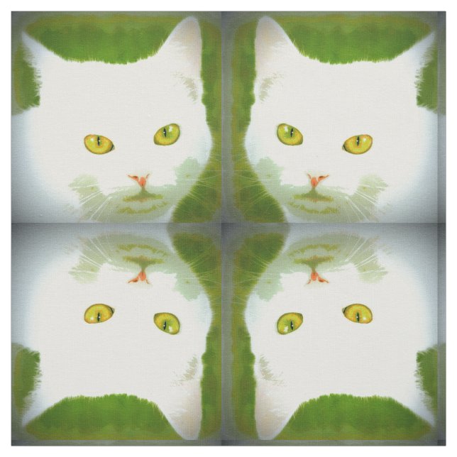 white cat pattern fabric (Swatch)