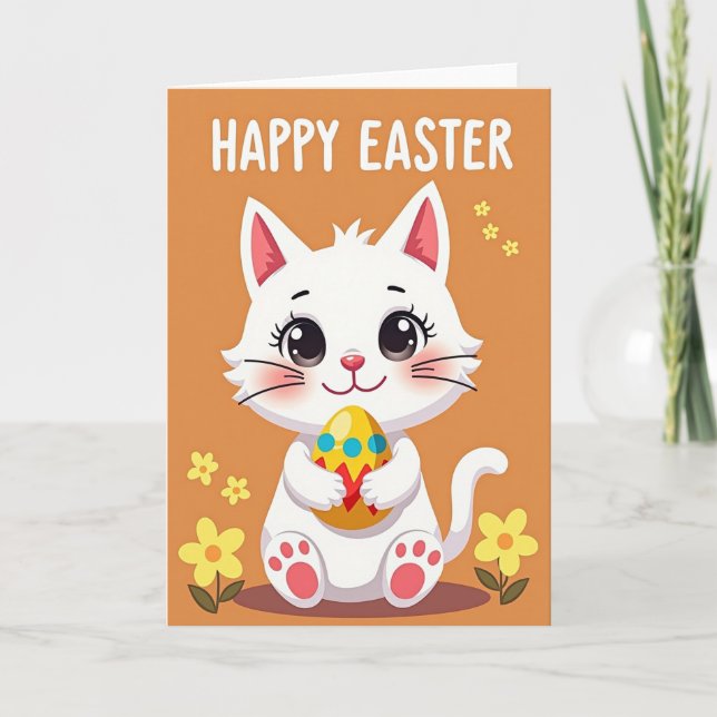 White Cat Pattern Oval Object Card (Front)