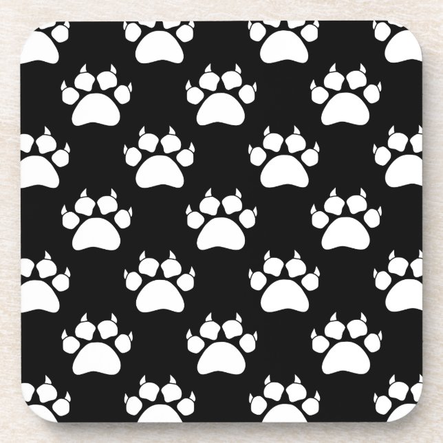 White Cat Paws And Claws Pattern Print Coaster (Front)
