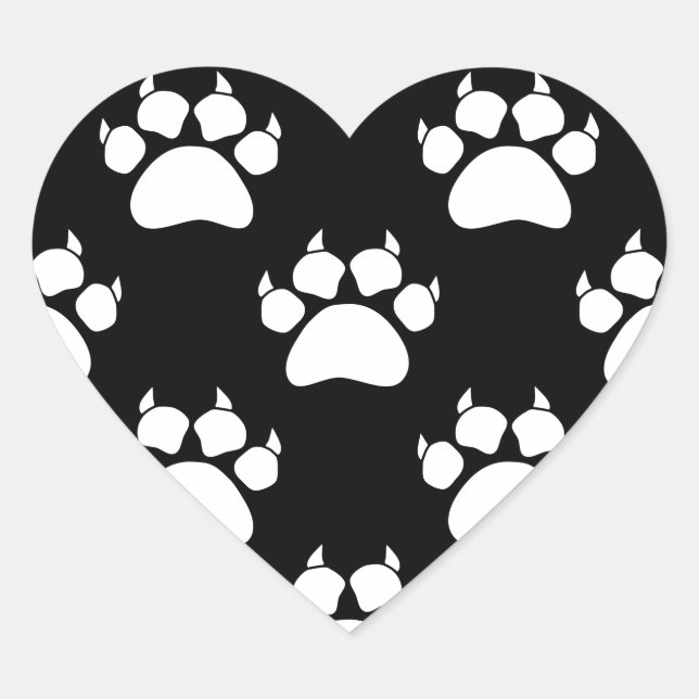 White Cat Paws And Claws Pattern Print Heart Sticker (Front)