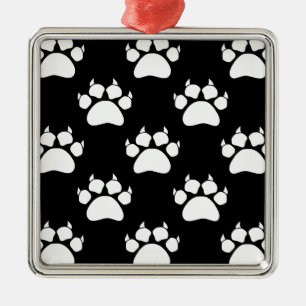 White Cat Paws And Claws Pattern Print Metal Ornament