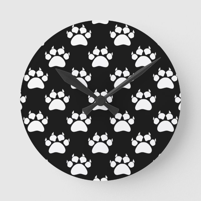 White Cat Paws And Claws Pattern Print Round Clock (Front)