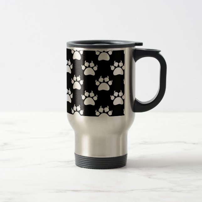 White Cat Paws And Claws Pattern Print Travel Mug (Right)