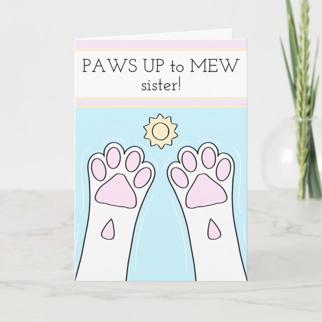 White Cat Paws Up Sister Mothers Day Card (Front)