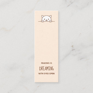 White Cat Peeking above Bookmark Quote Mini Business Card