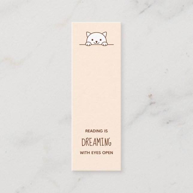 White Cat Peeking above Bookmark Quote Mini Business Card (Front)