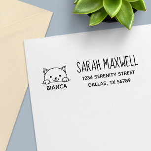 White Cat Pet Name Address Self-inking Stamp