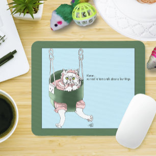 White Cat Pink Dress Funny Swing Mouse Pad