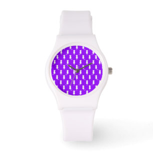 White Cat Polka Dot Pattern Isolated on Purple Watch