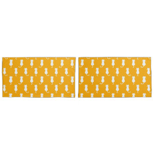 White Cat Polka Dot Pattern Isolated on Tangerine Pillowcase