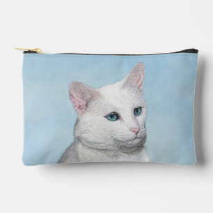 White Cat Portrait Painting Cute Original Art Accessory Pouch