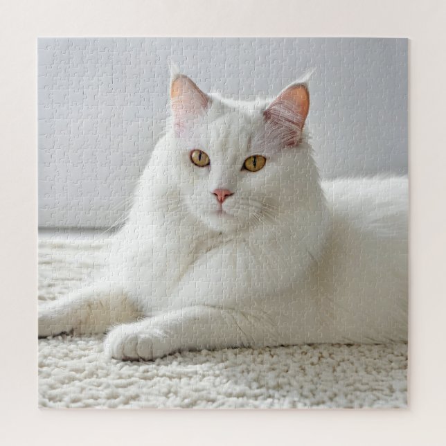 White Cat Posing On White Carpet Jigsaw Puzzle (Vertical)