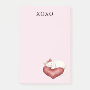 White Cat Red Heart Pillow Post-it Notes