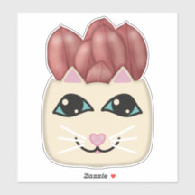 White Cat Red Ruby Rubber Plant Planter Sticker