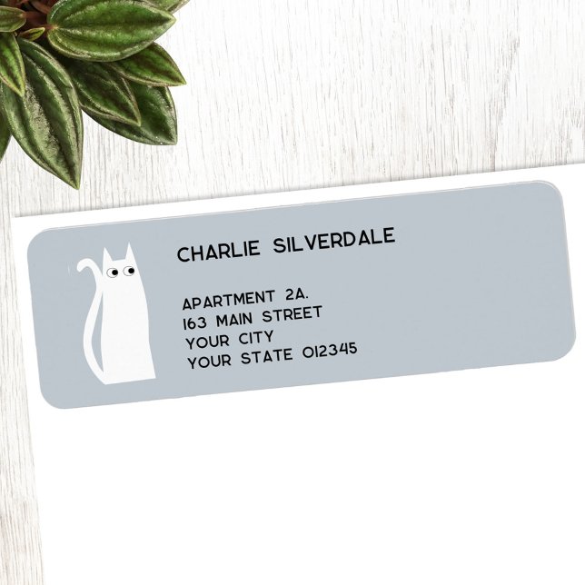 White Cat Return Address Label (Fun white cat personalized return address label)