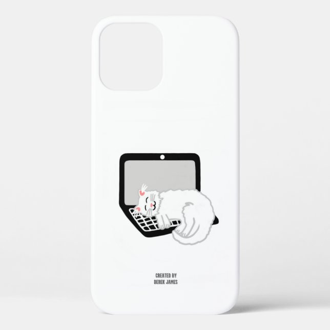 White Cat Sleeping On Laptop Apple iPhone 12 Case (Back)