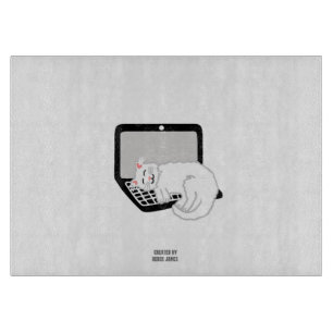 White Cat Sleeping On Laptop Glass Cutting Board