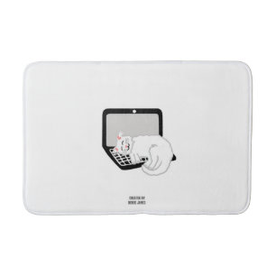 White Cat Sleeping On Laptop Medium Bath Mat