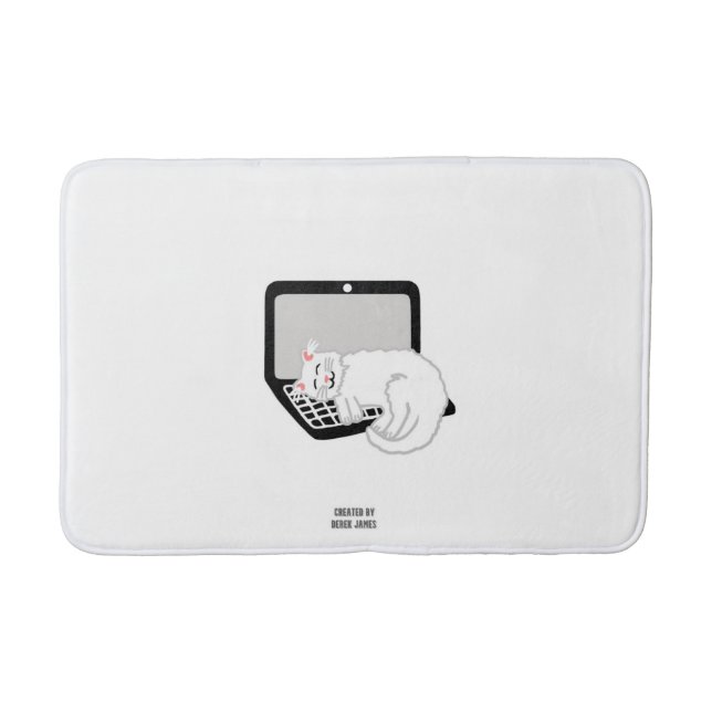 White Cat Sleeping On Laptop Medium Bath Mat (Front)