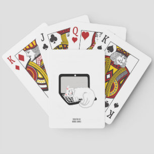 White Cat Sleeping On Laptop Playing Cards