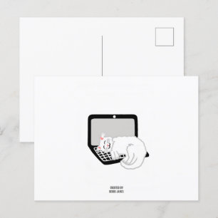 White Cat Sleeping On Laptop Postcard