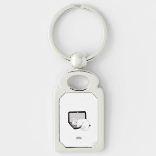 White Cat Sleeping On Laptop Rectangle Keychain