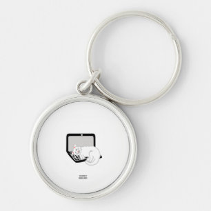 White Cat Sleeping On Laptop Round Keychain