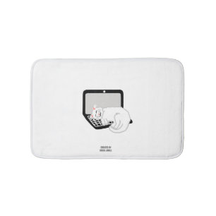 White Cat Sleeping On Laptop Small Bath Mat