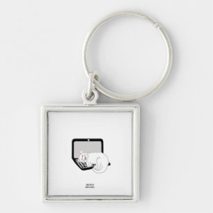 White Cat Sleeping On Laptop Square Keychain