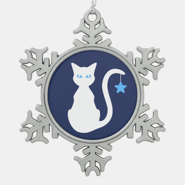 White Cat Snowflake Ornament (Front)