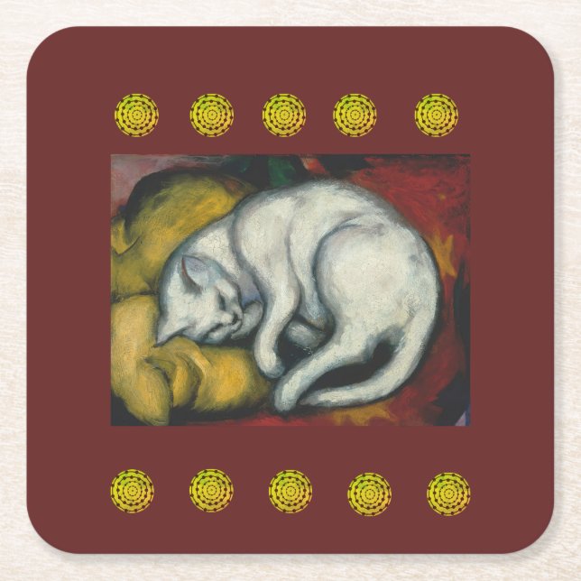 White Cat Square Paper Coaster (Front)