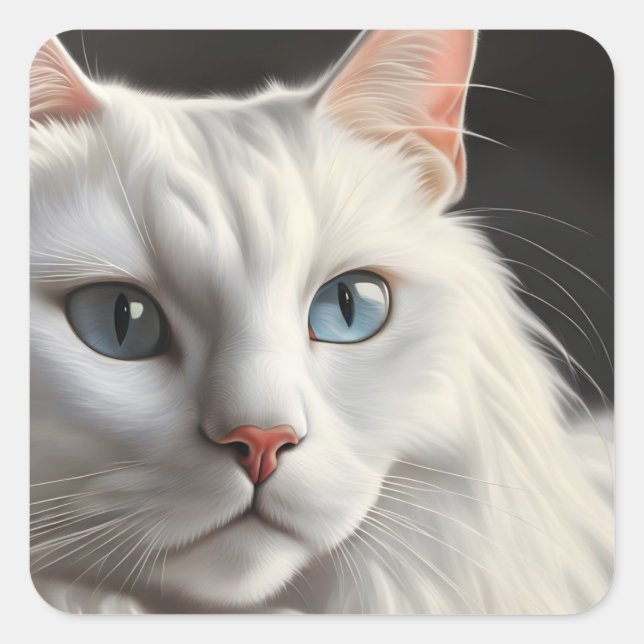 White Cat Square Sticker (Front)