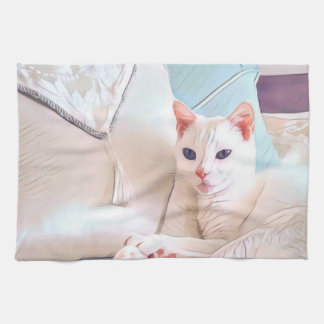 White Cat Tea Towel