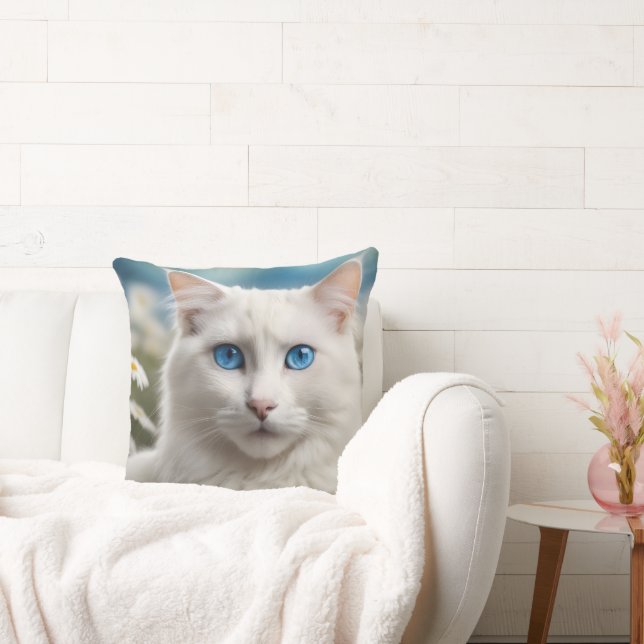 White Cat Throw Pillow (Couch)