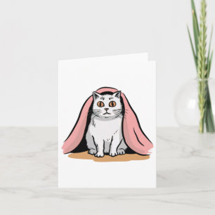 White Cat Under A Pink Blanket Sticker Card