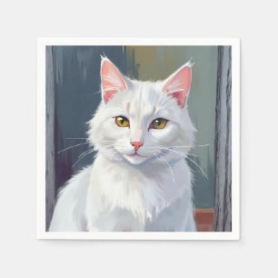 White Cat Watercolor Cat Pet Painting Napkin