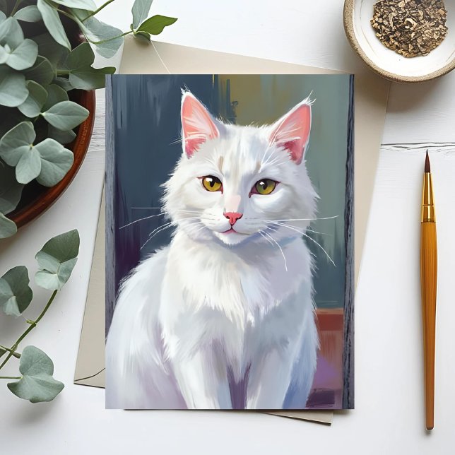 White Cat | Watercolor Cat Pet Painting Postcard (Creator Uploaded)