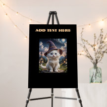 White Cat Wearing a cap with a Halloween moonlit 